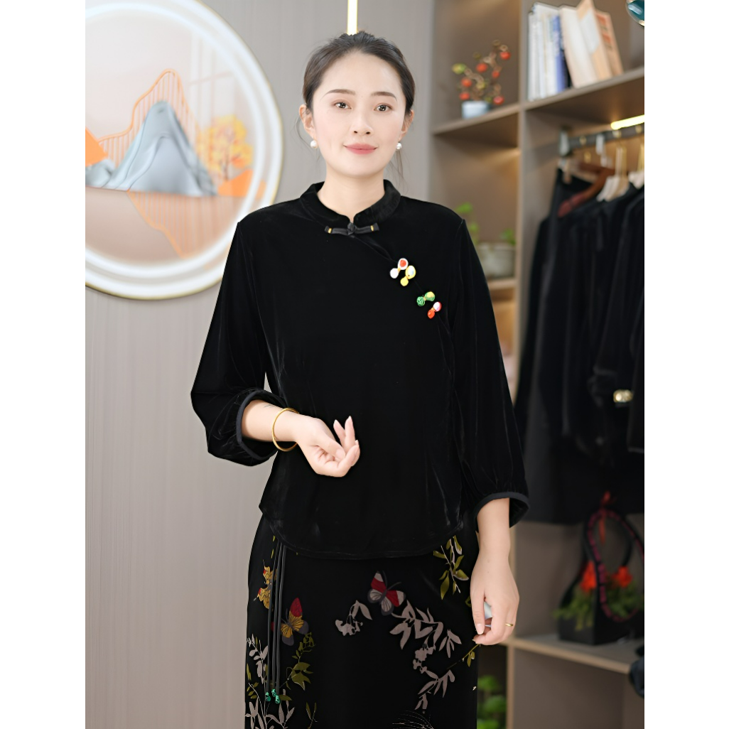 2025早秋新款丝绒气质百搭显瘦优雅女士上衣