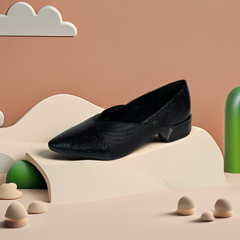 秋季浅口尖头套筒一字式扣带单鞋粗跟百搭流浪丹宁风      313-60