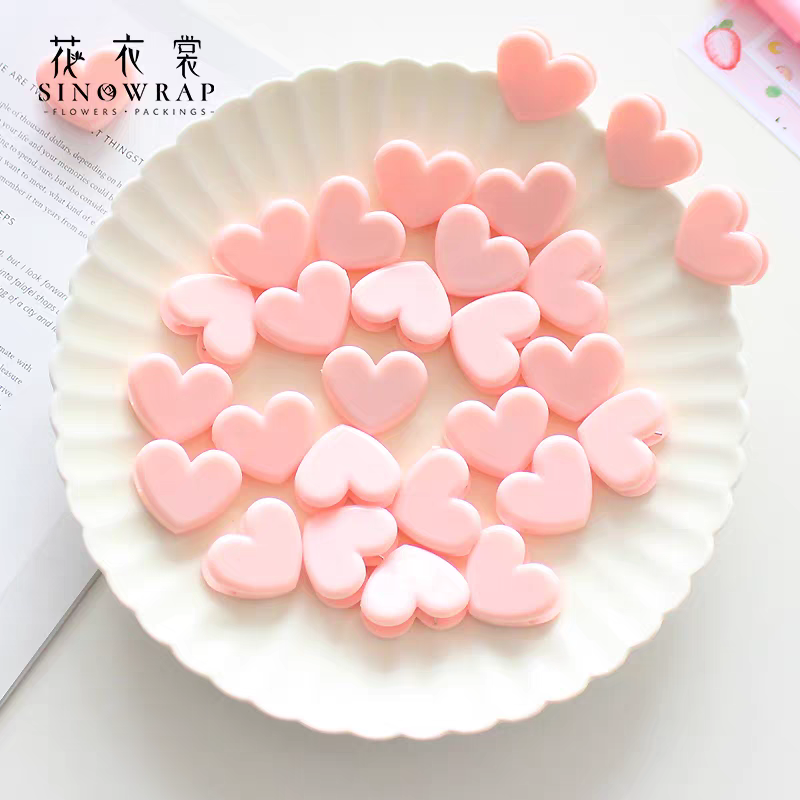 【眼镜资材】粉色爱心少女心卡片夹10个一包鲜花花束便签塑料夹子
