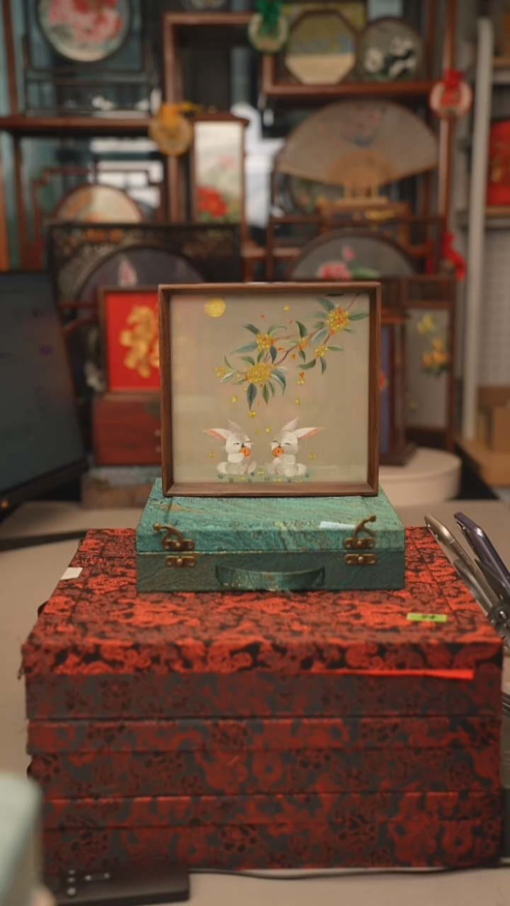 扇子摆件摆台双面绣花