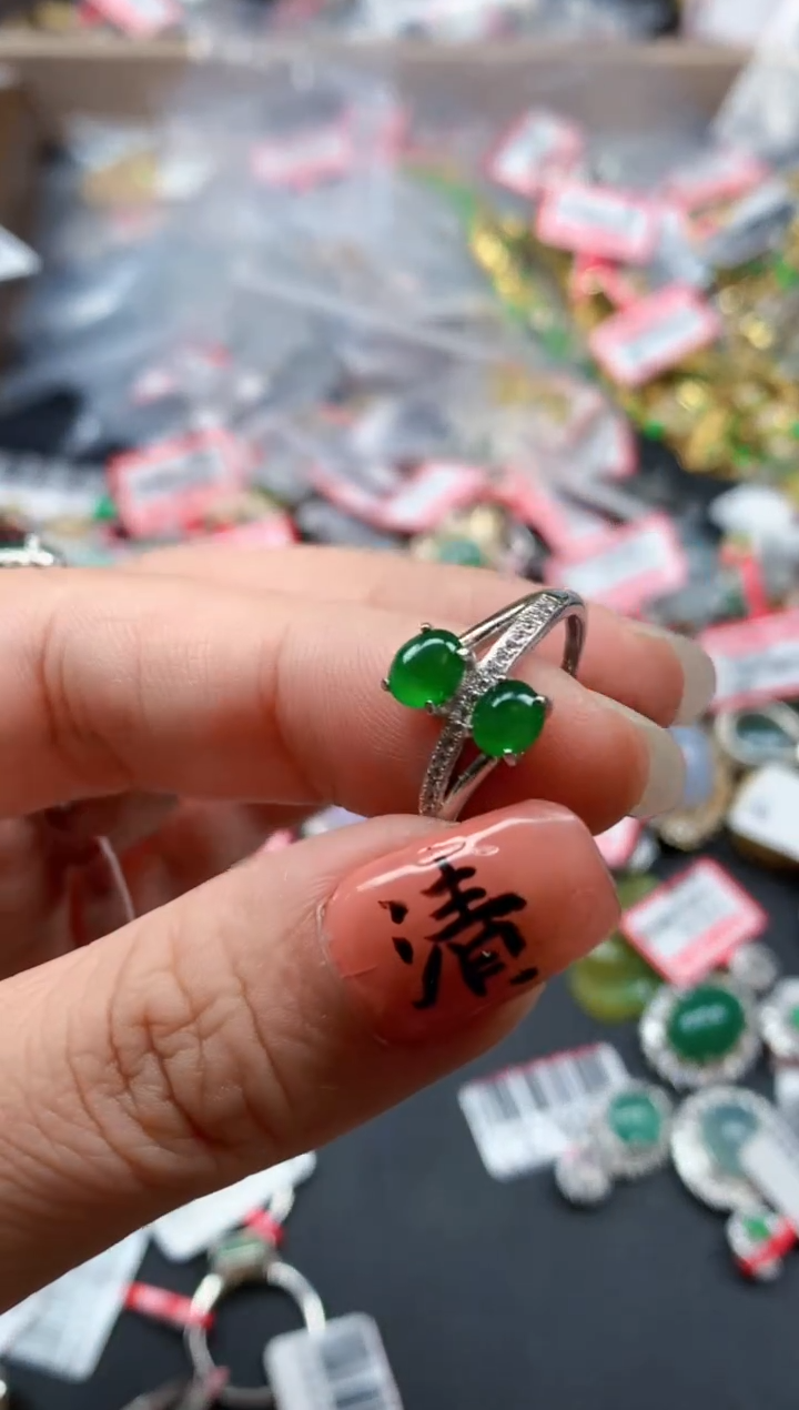 银S925镶嵌戒指翡翠天然A货缅甸翡翠