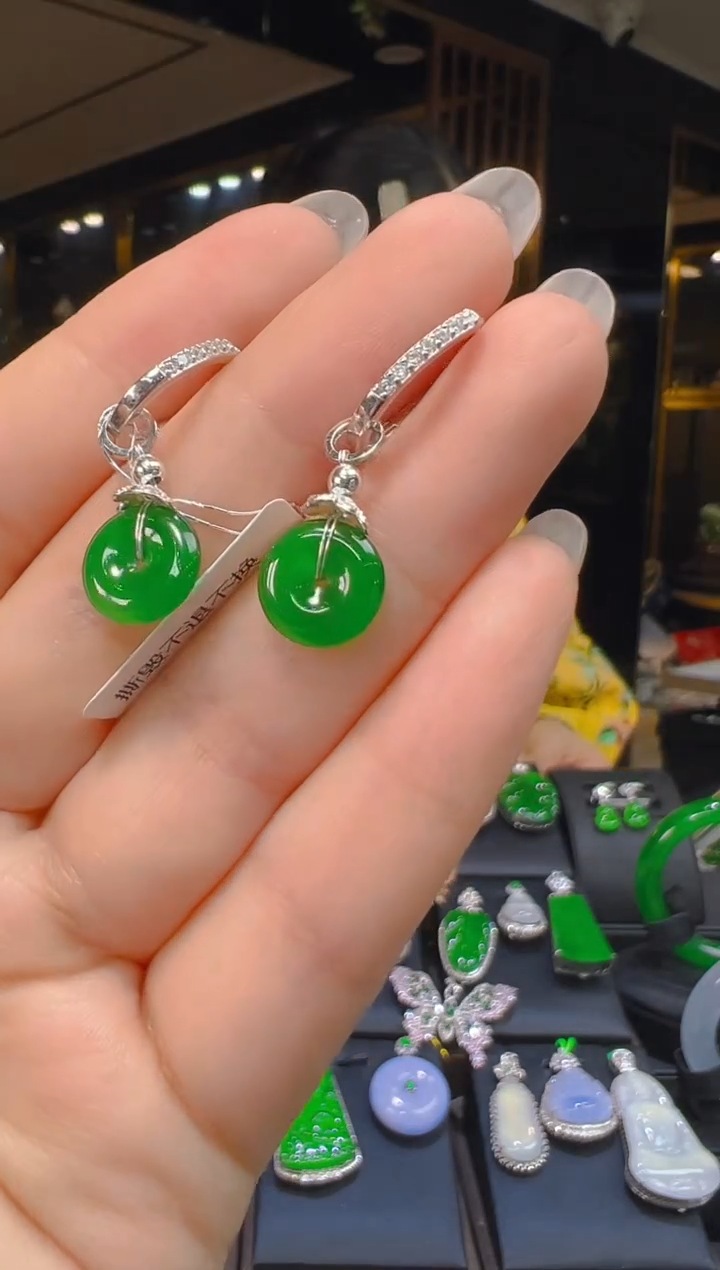 银S925镶嵌翡翠耳饰017  