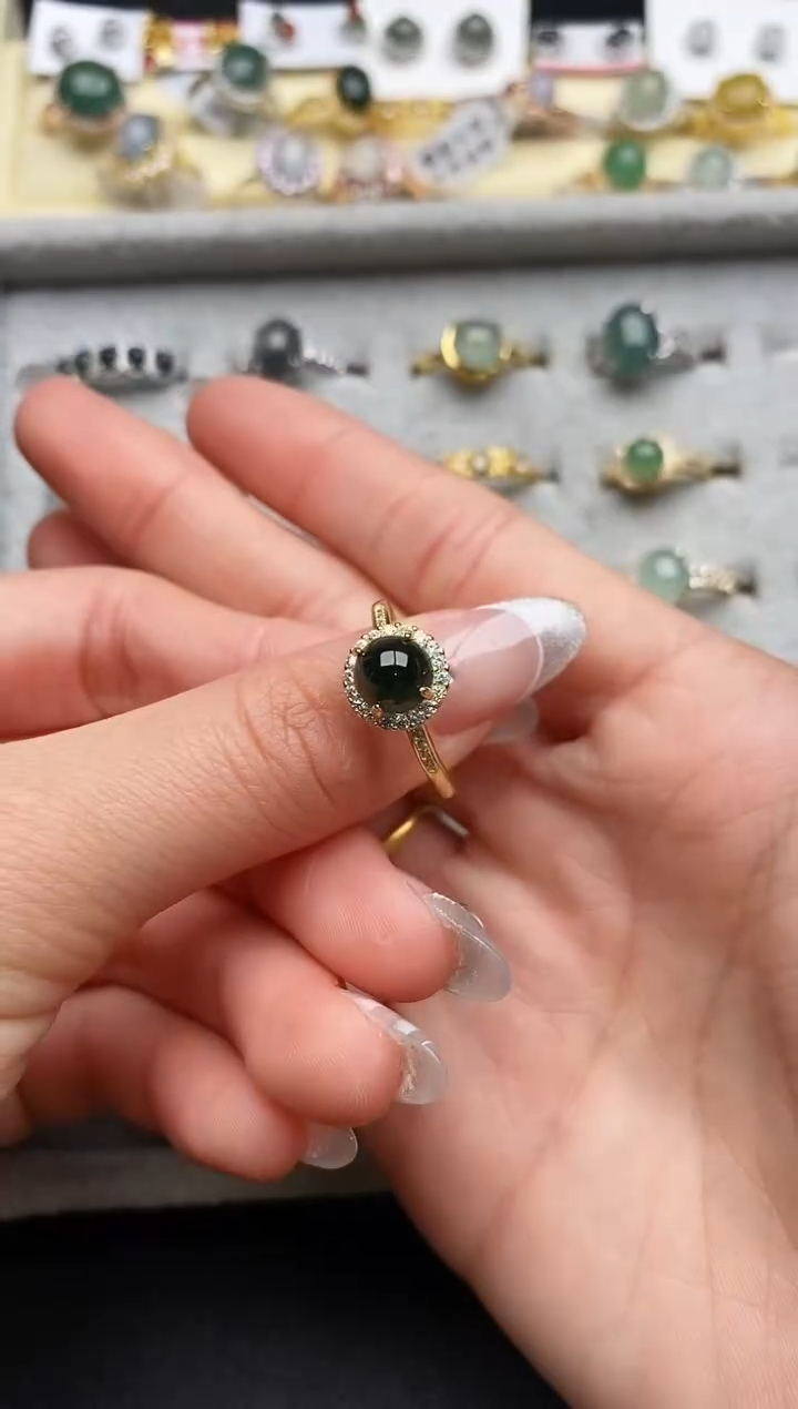 【闪购商品】翡翠戒指银S925镶嵌55555555+9