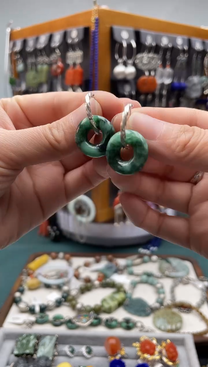 【闪购商品】翡翠耳饰银S925镶嵌饰品