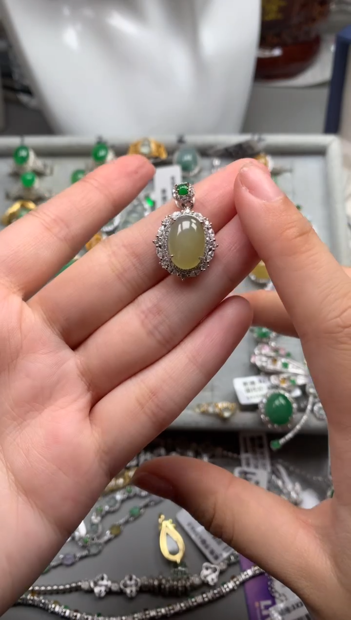 银S925镶嵌戒指翡翠吊坠