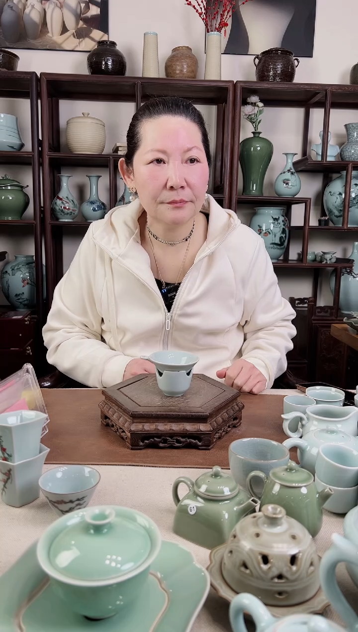 【闪购商品】杯粉青 茶漏茶托2件套
