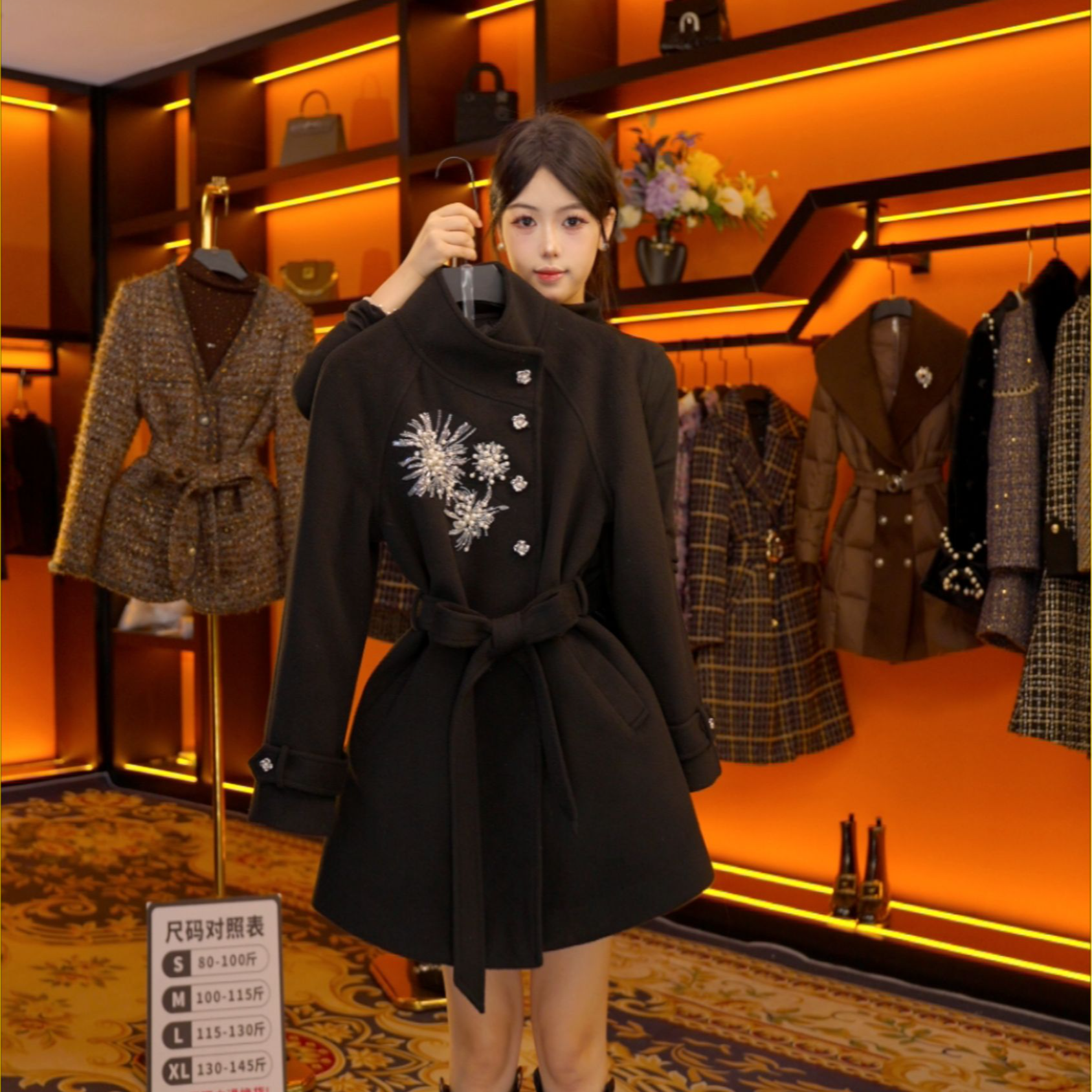 【DG】设计师气质冬季时尚女士收腰羽绒服中长款 Y923