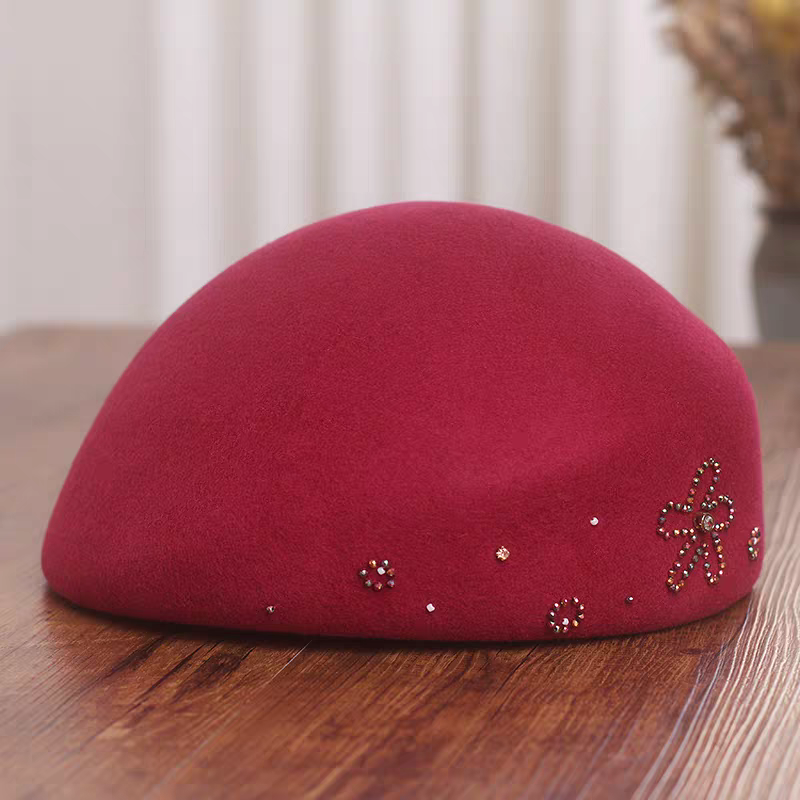 秋冬款羊毛呢贝雷帽英伦复古马术帽