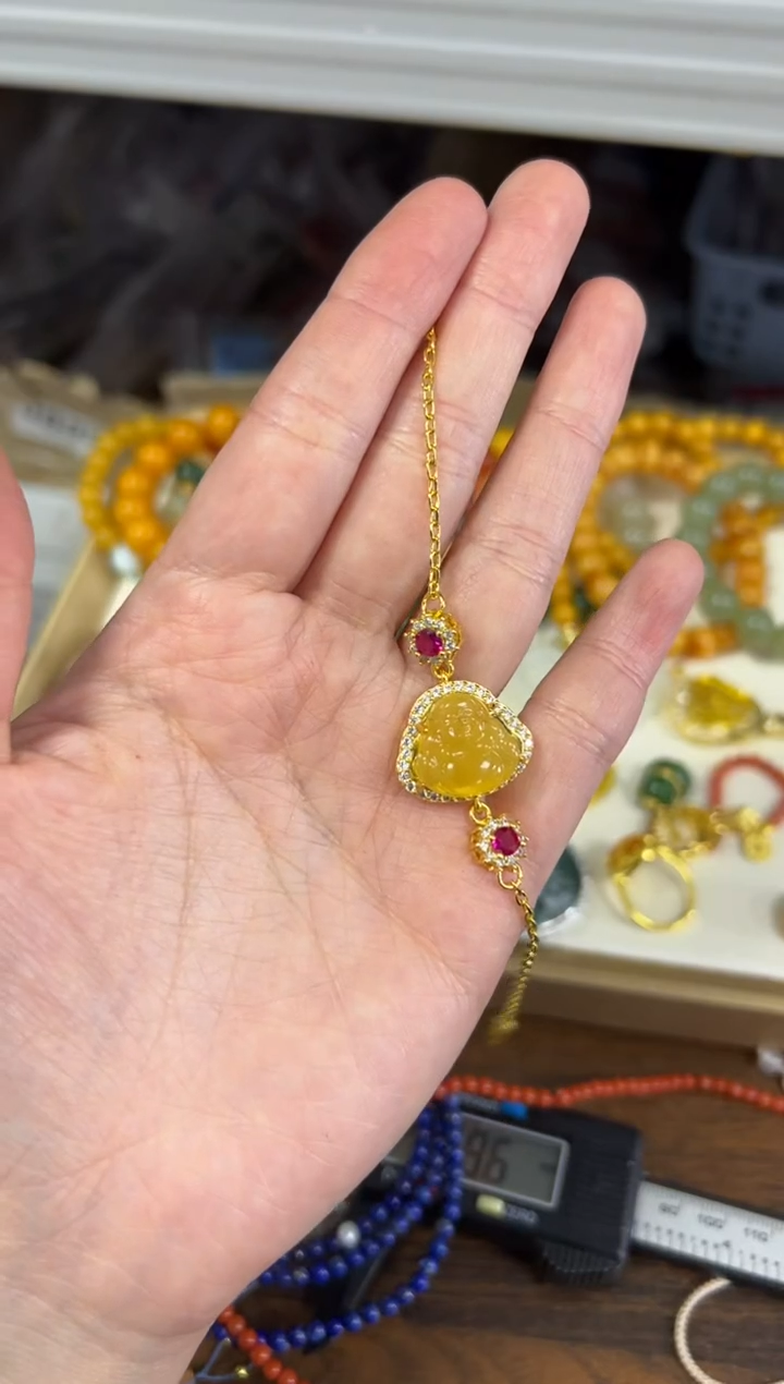 手链蜜蜡未镶嵌蜜蜡佛公镶嵌款手链[42]