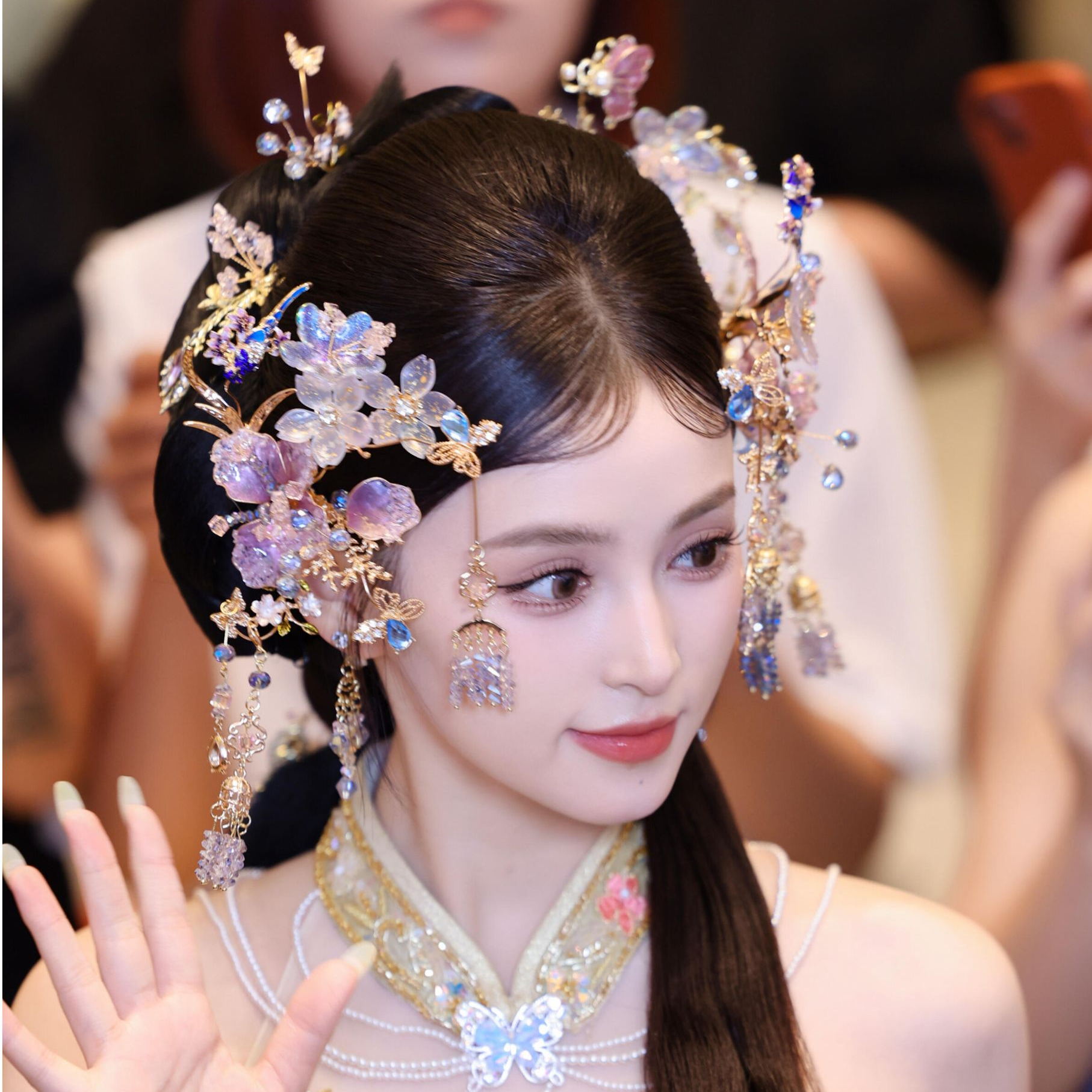9067梦幻紫色新中式秀禾头饰流苏发簪新娘秀禾服发饰