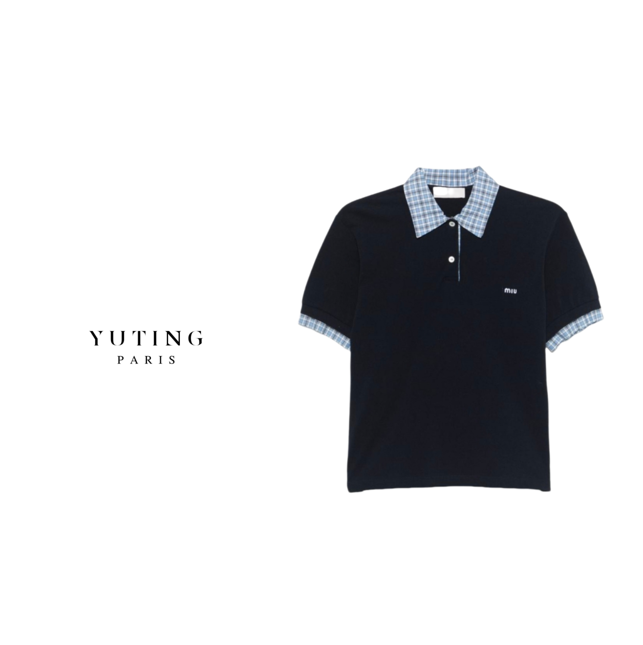 YT 25SS早春学院风显瘦系格纹拼接翻领假两件短袖polo衫 
