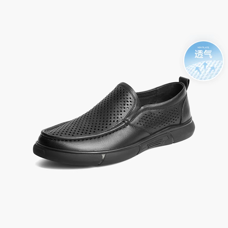套脚懒人鞋夏季男士皮鞋镂空洞洞鞋商务休闲乐福鞋休闲皮鞋