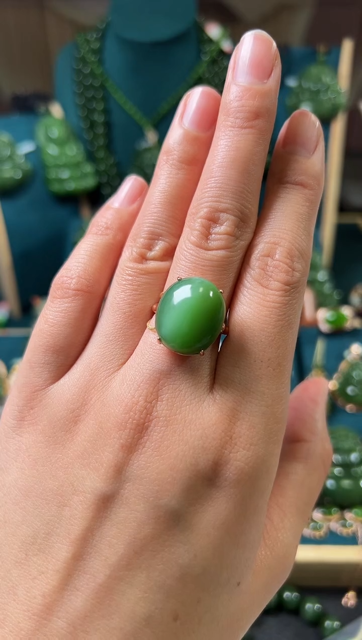【闪购商品】和田玉（碧玉）戒指银S925镶嵌碧玉