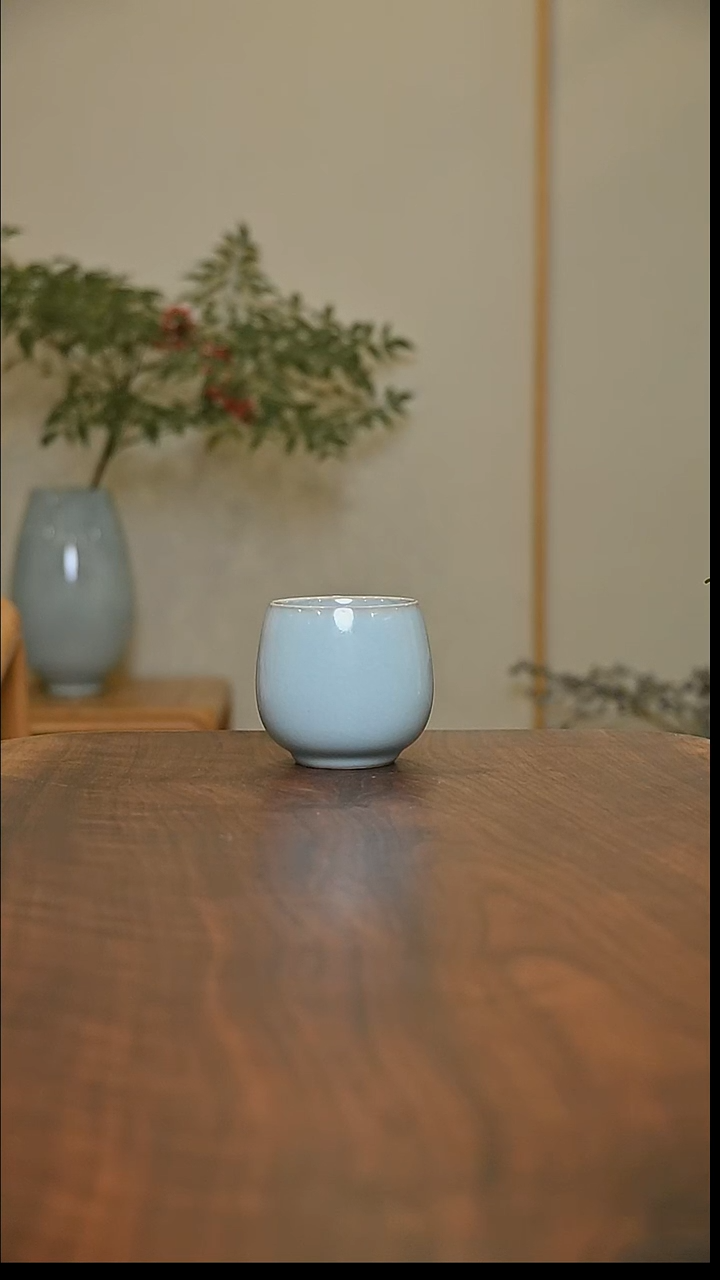 暖心杯 天青 微瑕 无款