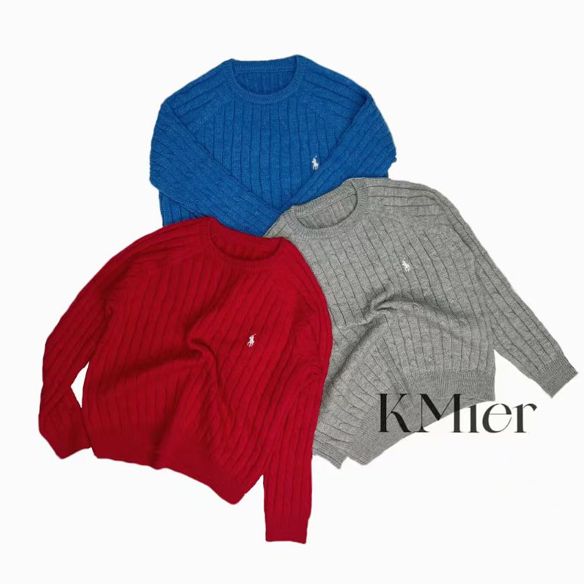 【KMier】秋冬新款小马标麻花套头毛衣加厚款羊毛千绒纱
