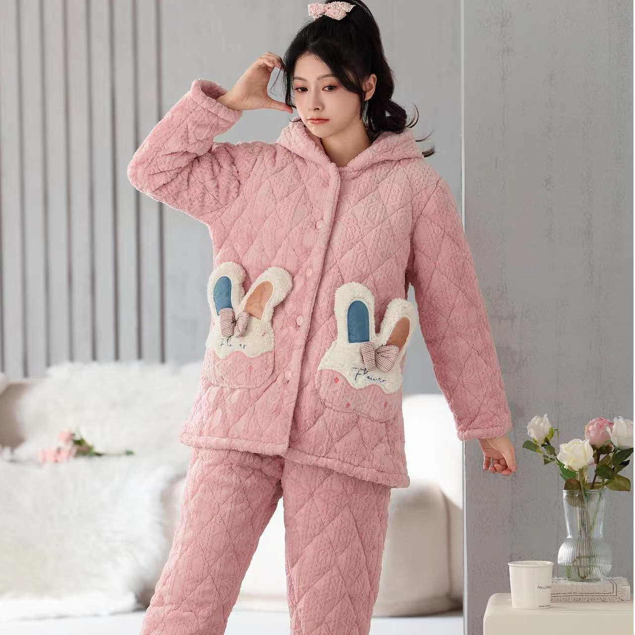 10号链接睡衣家居服套装三层夹棉套装