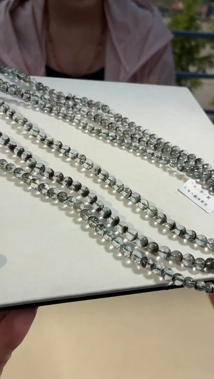 水晶手链未镶嵌6-6.8mm多圈聚绿幽灵手链多样性发一