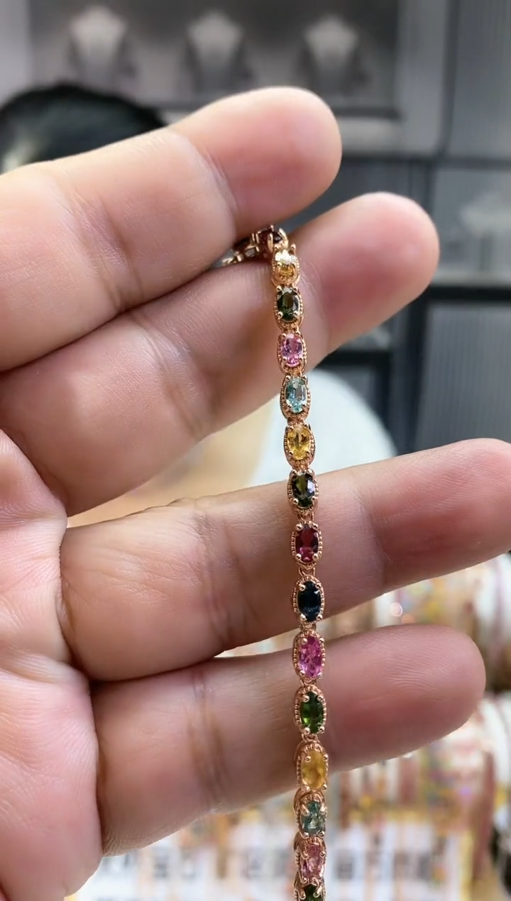 银S925镶嵌手链碧玺354354354354354