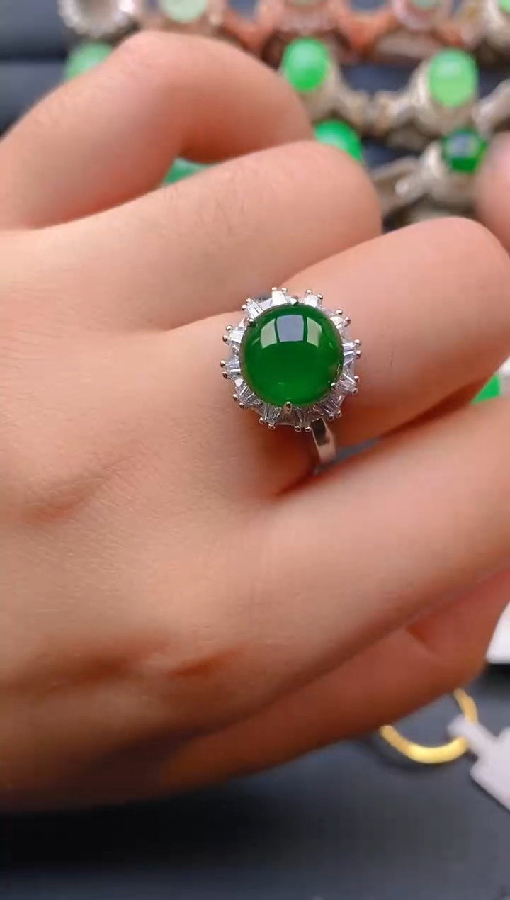 【闪购商品】翡翠戒指银S925镶嵌天然A货翡翠1