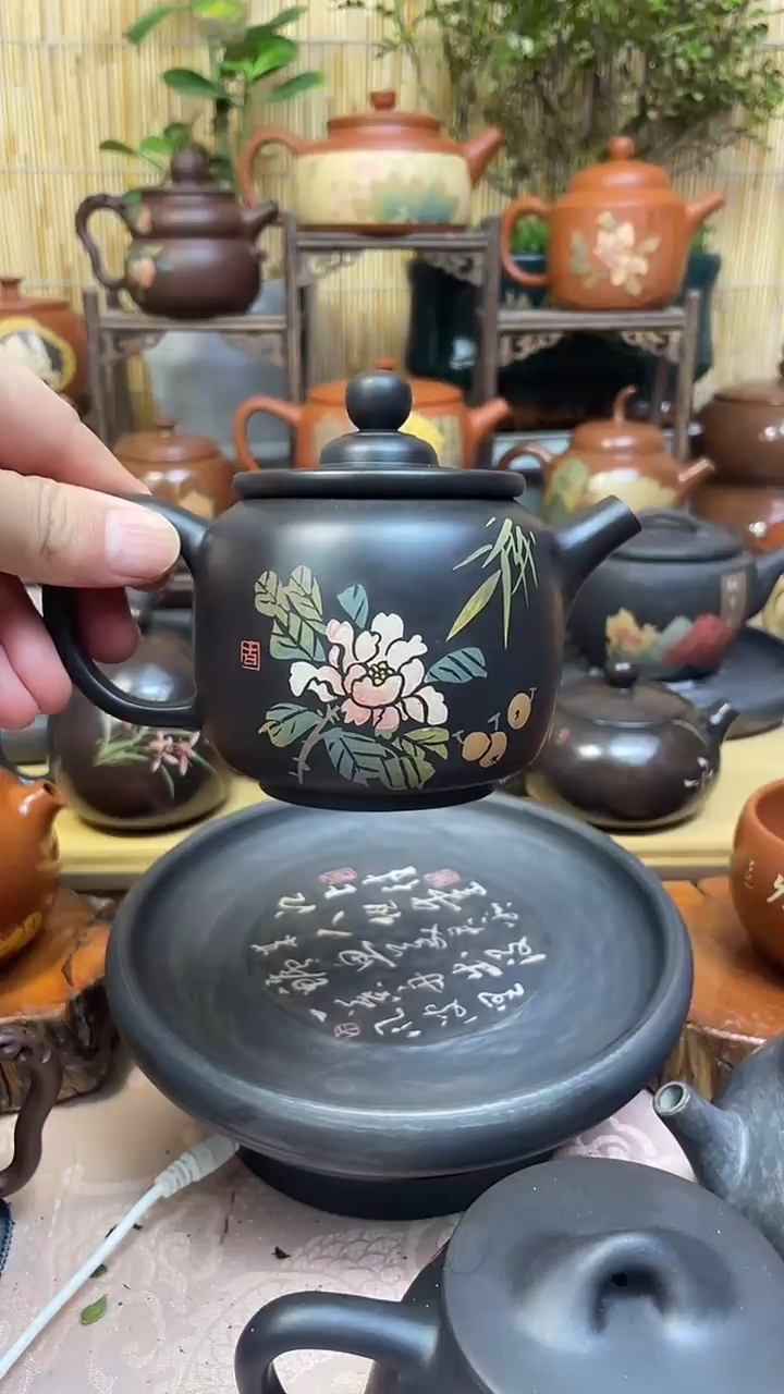 壶建水紫陶匏樽彩填壶