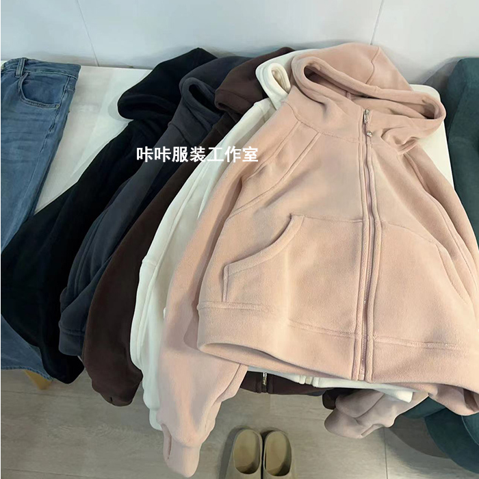 REKAYYAT“暖暖”秋季韩系复古时尚百搭运动休闲款连帽拉链防风卫衣