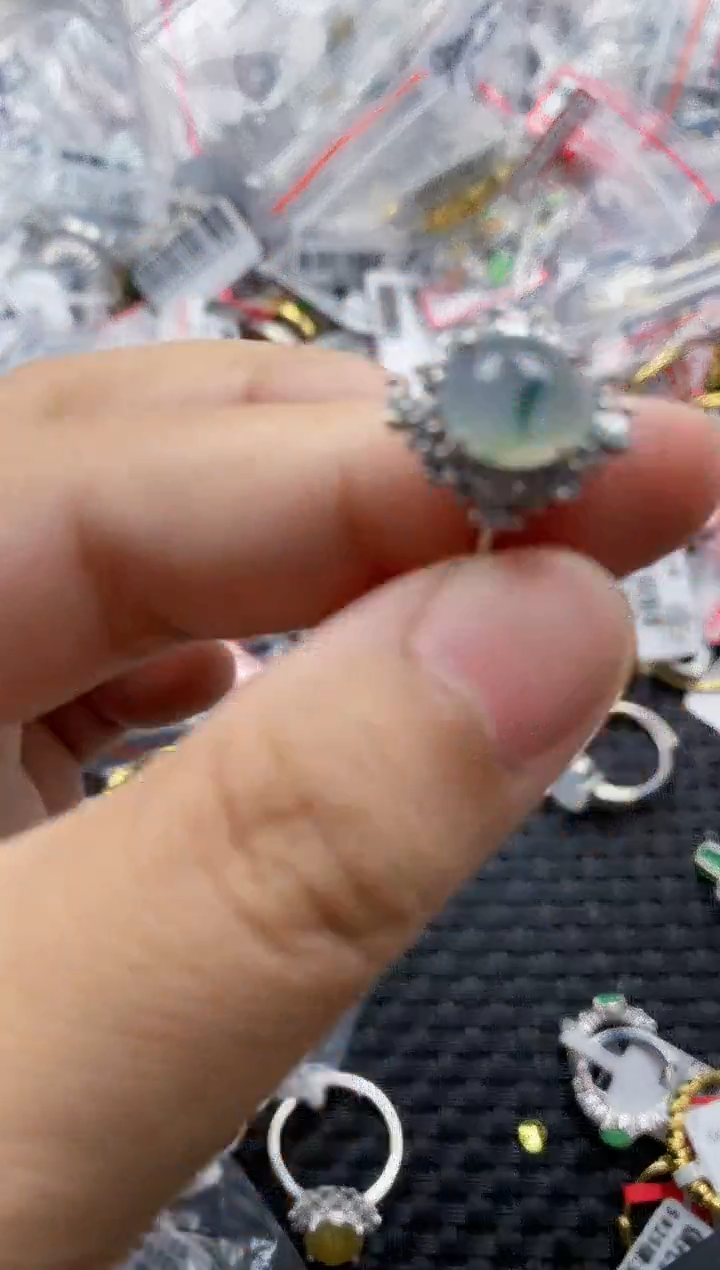 翡翠戒指银S925镶嵌3333---8