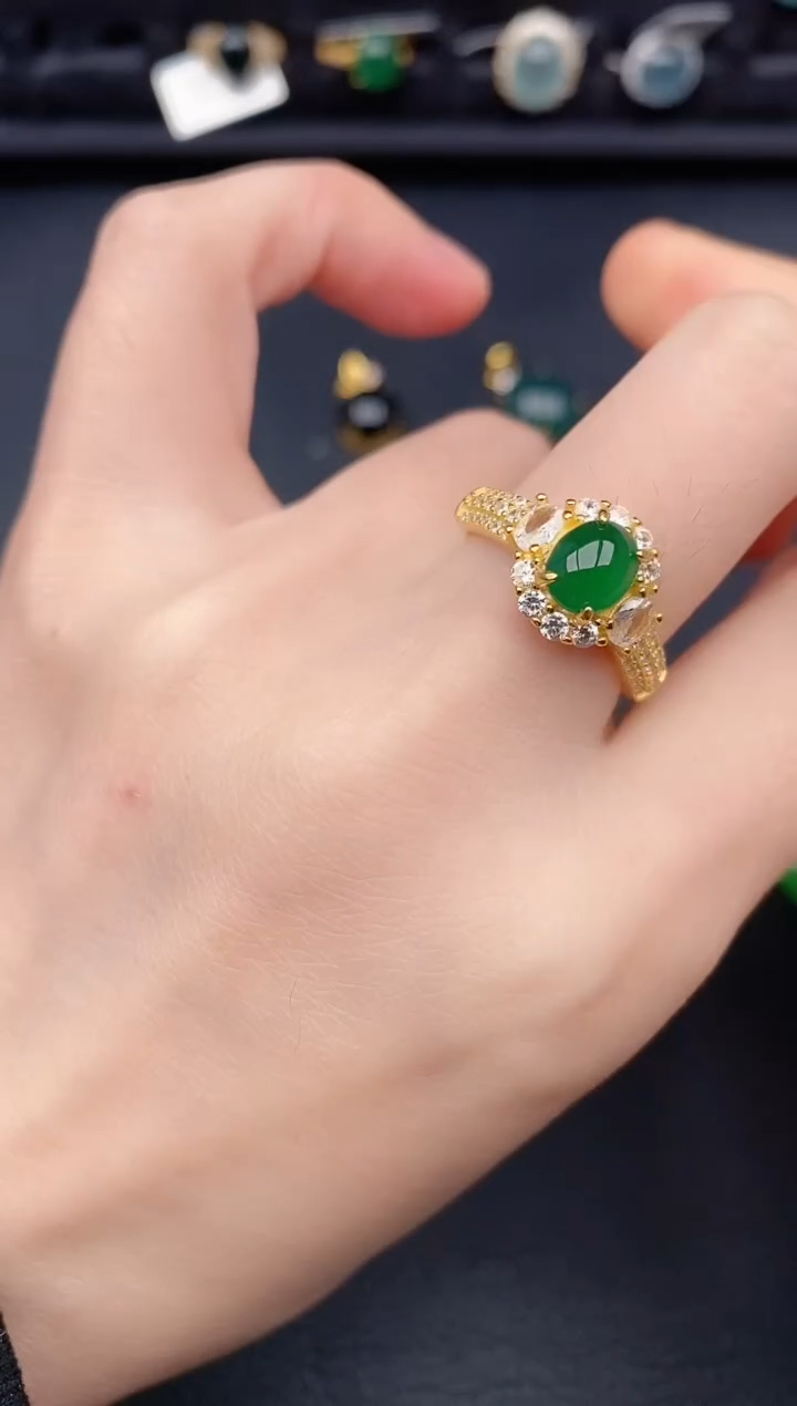 银S925镶嵌戒指翡翠天然a货翡翠454