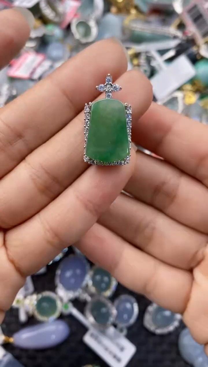 银S925镶嵌戒指翡翠666----4