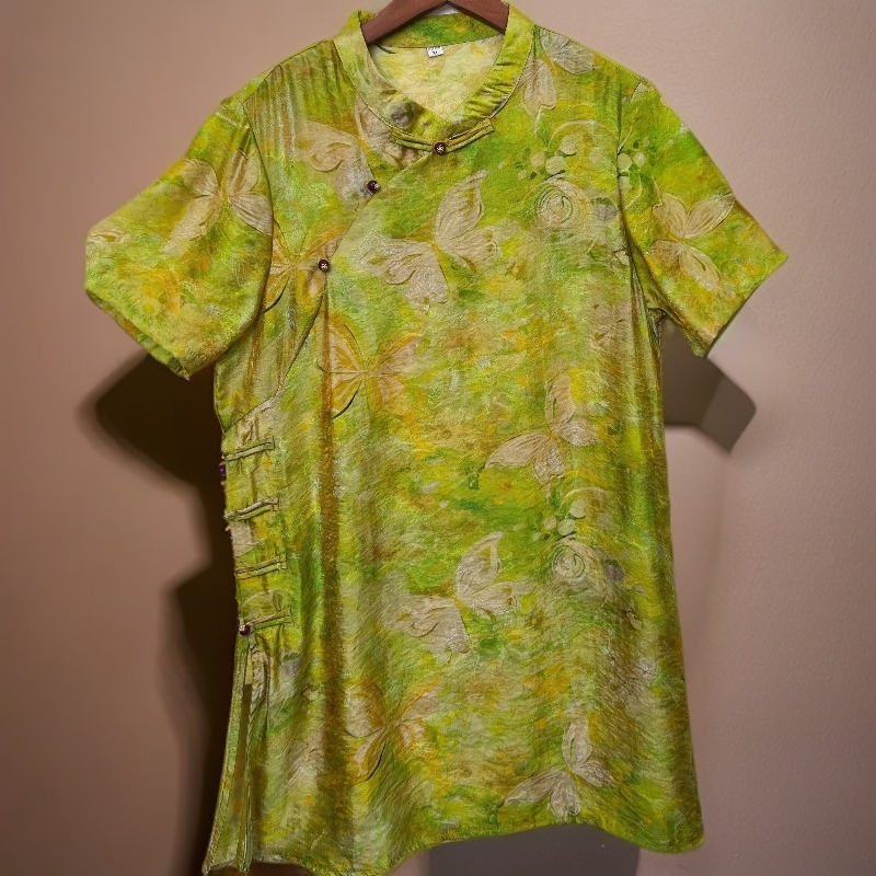 492【云锦坊】新款气质网红国风复古重磅高定轻奢减龄浮光奥黛短袖