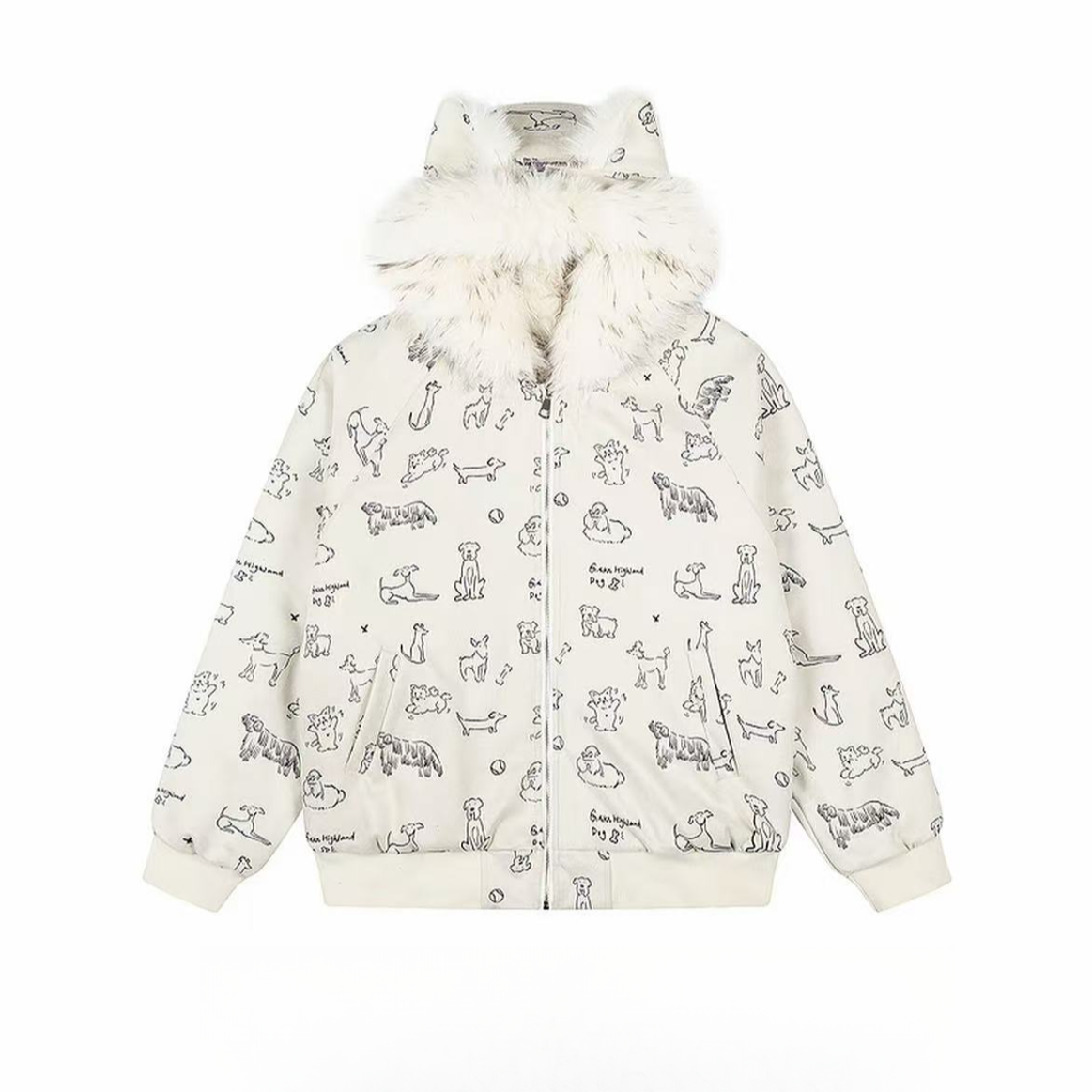 【满印狗狗】连帽棉服棉衣甜美小狗毛领棉袄上衣女款休闲（231）