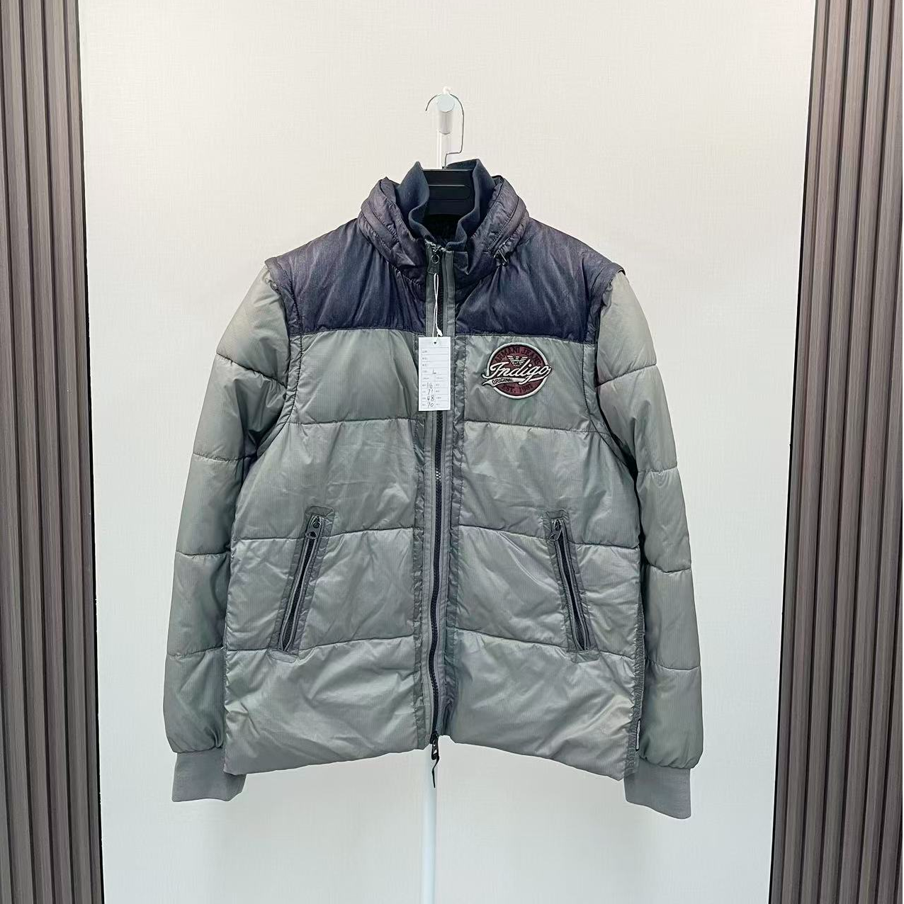 99新 GIORGIO ARMANI/阿玛尼 /贴布logo可拆卸羽绒服马甲外套/L码