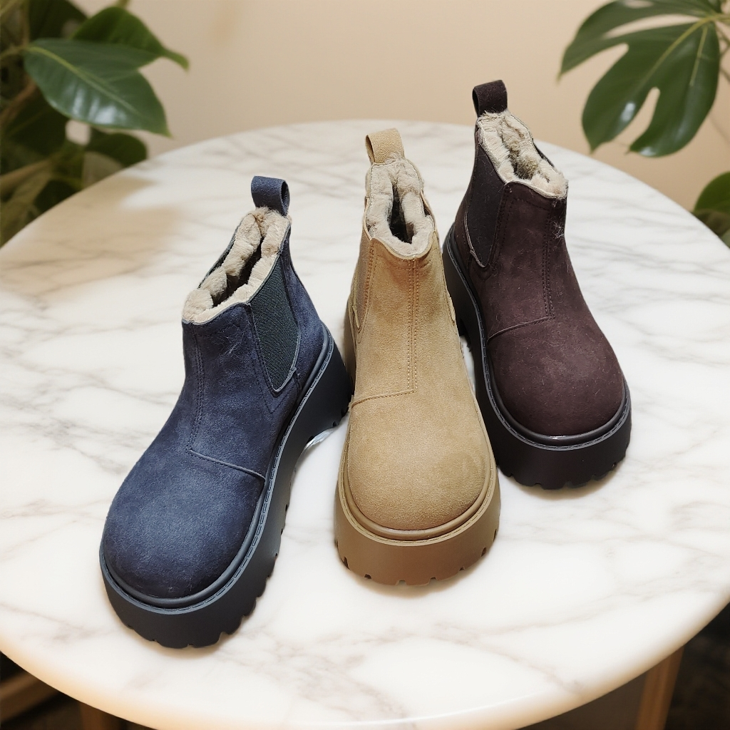 39（G39）岩小个子真皮厚底冬季加绒保暖短靴反绒皮增高防滑英伦风