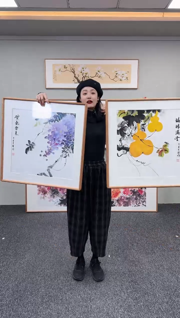 国画一对葫芦60*60+紫藤花60*60