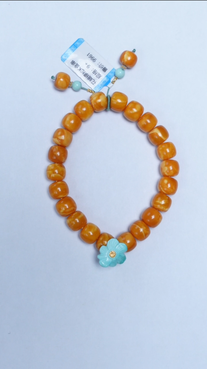 手链蜜蜡18K金镶嵌花蜡绿松k金手串9mm