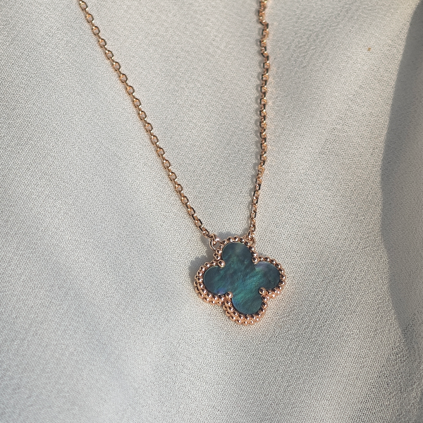 【CHERISH】18k  k玫灰贝四叶草单花项链