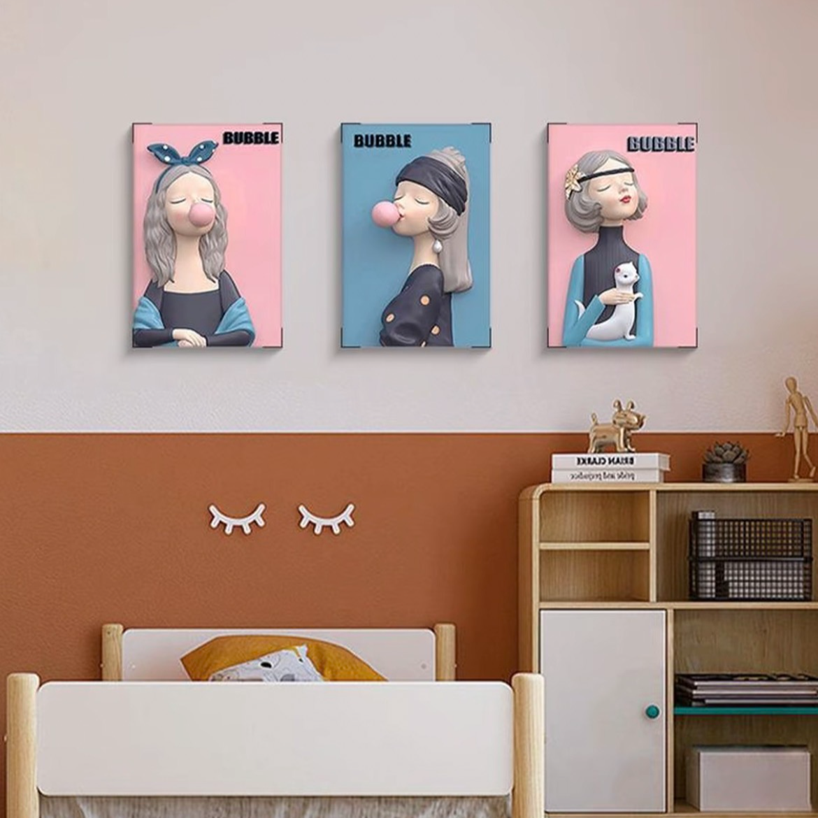 轻奢客厅儿童房电视背景墙装饰画卧室墙壁挂画泡泡女孩