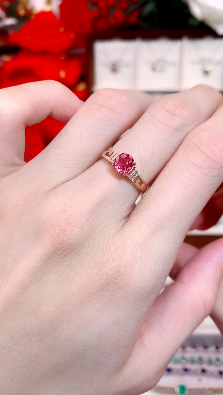 【闪购商品】戒指18K金镶嵌碧玺1ct/天然宝石/七天无理由