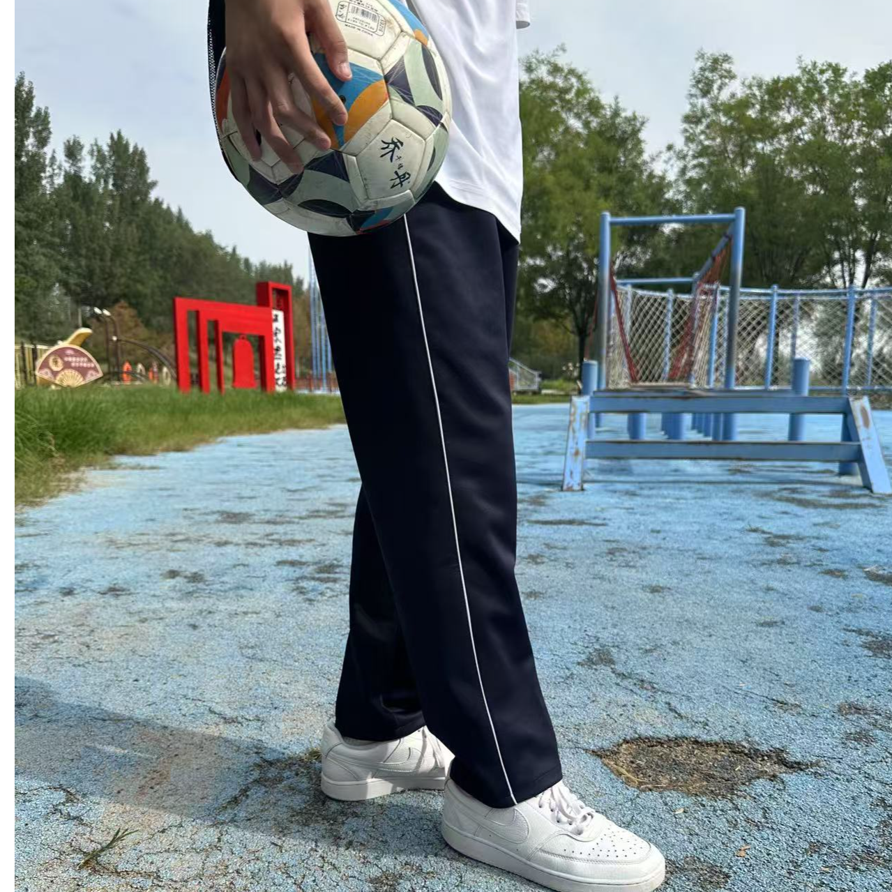春秋款藏青色校服裤子南韩丝男女小初高中学生一白杠二条杠运动裤