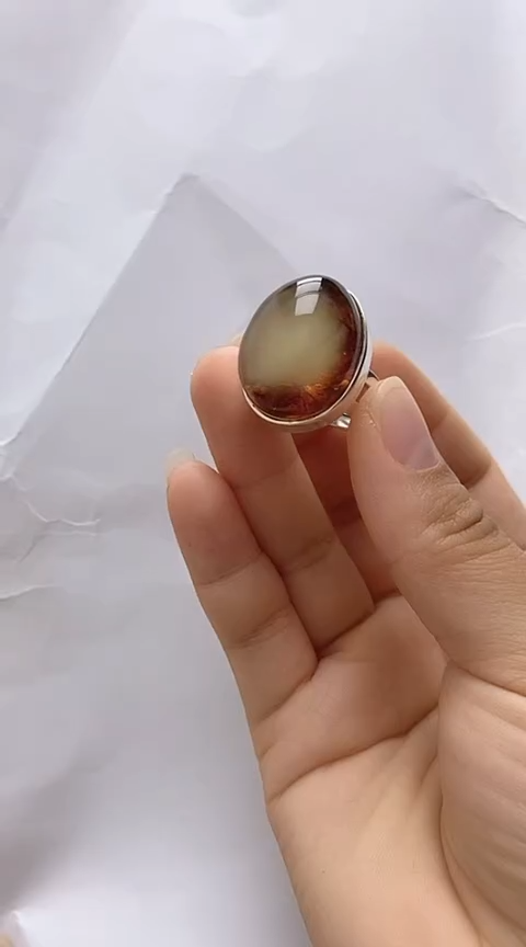 【闪购商品】琥珀裸石银S925镶嵌琥珀戒指