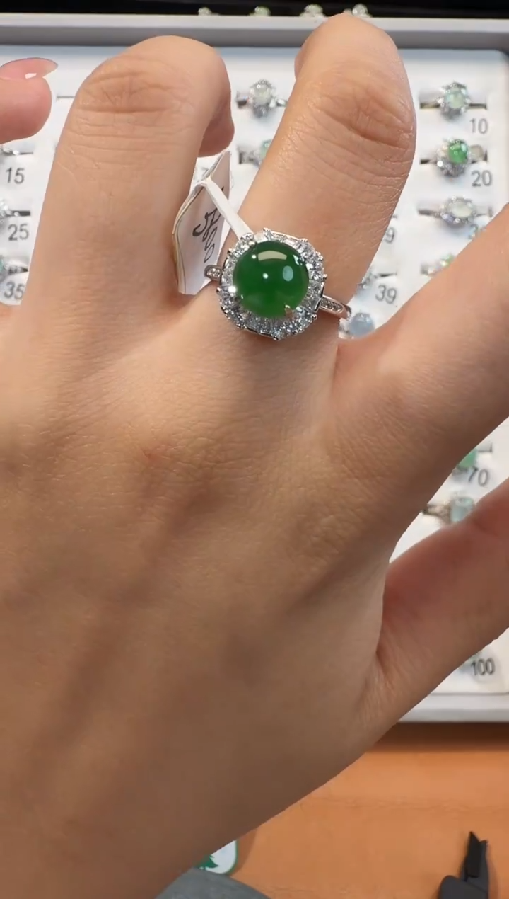 银S925镶嵌戒指翡翠925银镶翡翠戒指镶嵌119
