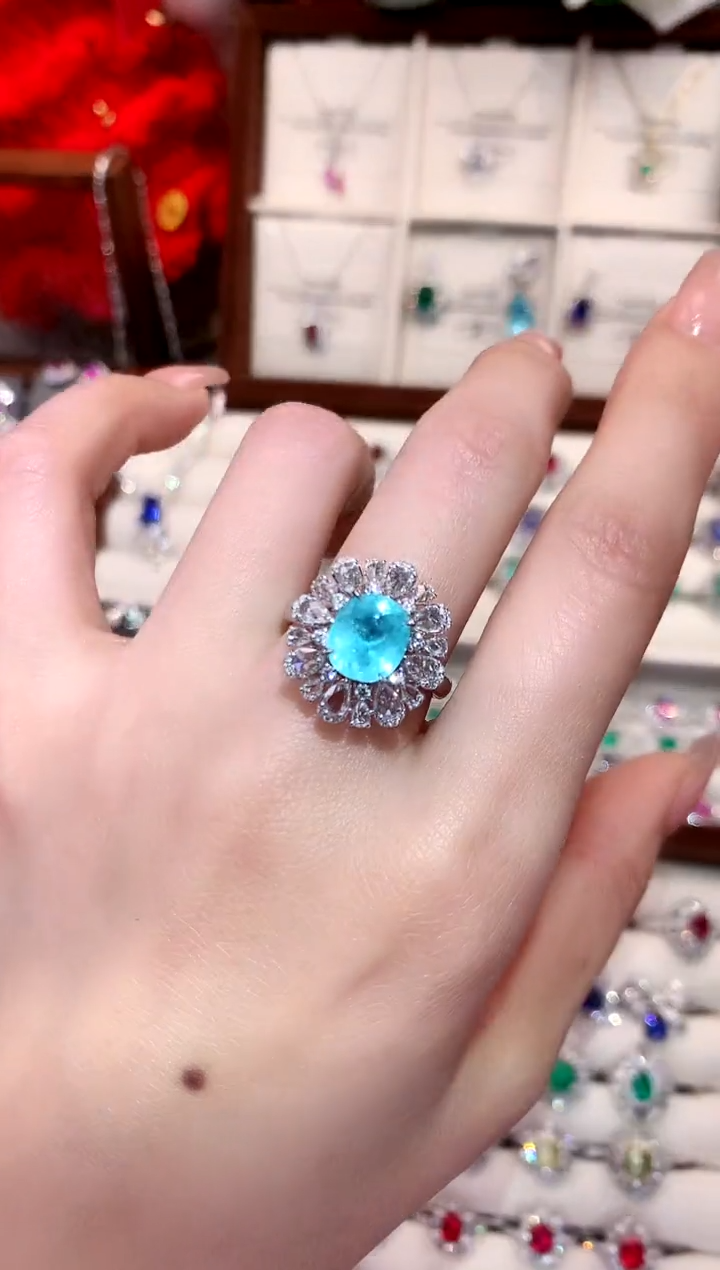 【闪购商品】帕拉依巴碧玺戒指18K金镶嵌2.88ct/天然宝石/Fion宝