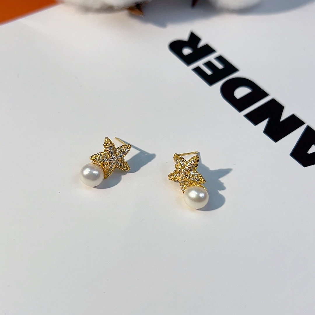 天然淡水珍珠耳饰- DSN设计师款轻奢五角星耳钉文艺复古（1012）