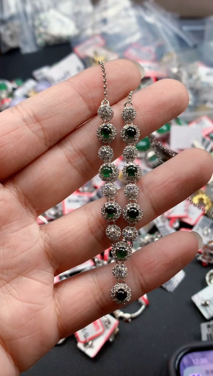 银S925镶嵌戒指翡翠天然A货缅甸翡翠