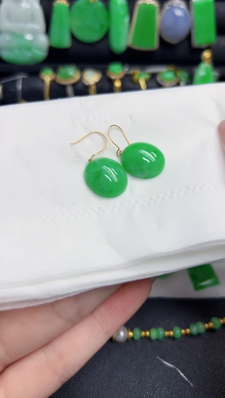 【闪购商品】翡翠耳饰18K金镶嵌Y缅料A货/支持复检/一件