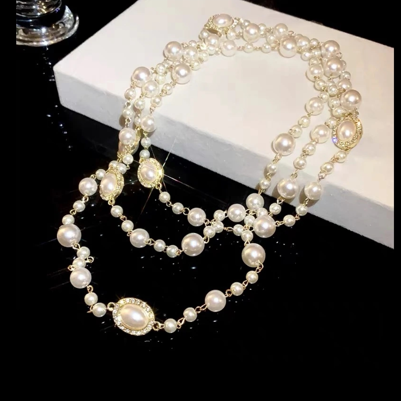 合金仿珍珠项链 【思雨同款】多层轻奢高级长款叠戴女款珍珠长项链