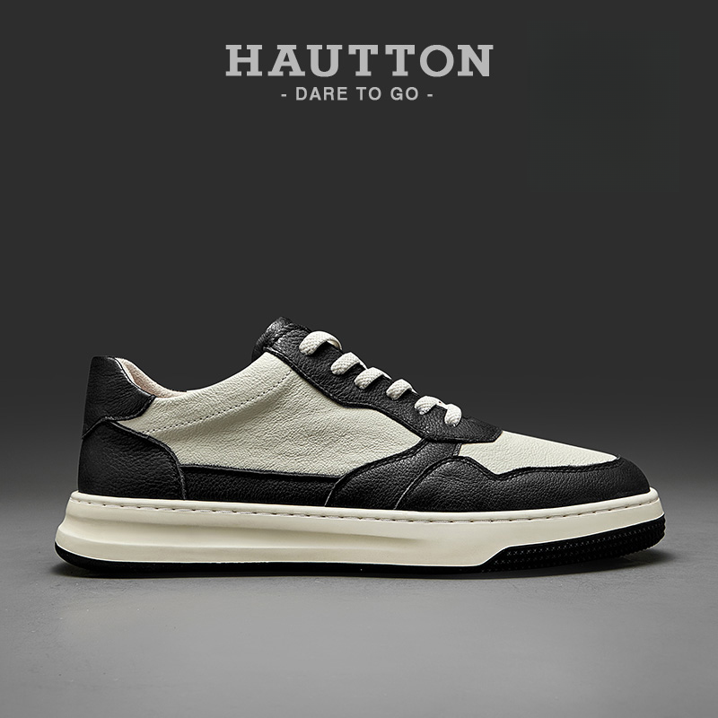 HAUT TON/皓顿新款运动休闲鞋男鞋黑白潮鞋真皮时尚板鞋9321XB108