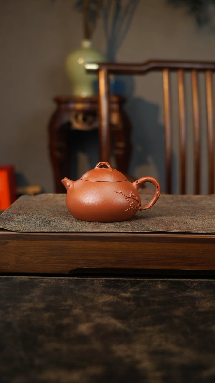 【闪购商品】紫砂壶朱泥 梅花文旦 120cc 半手