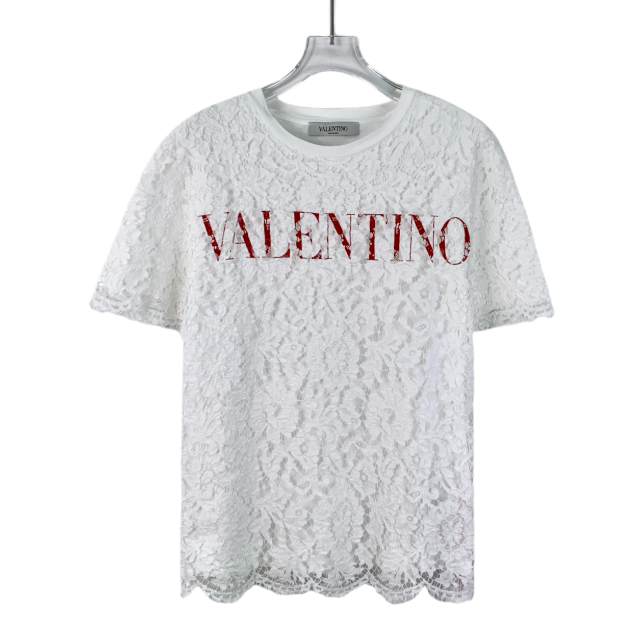 99新 Valentino/华伦天奴 FW0133 白色logo印花圆领短袖T恤