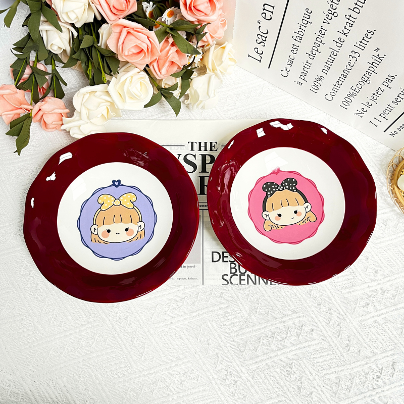 7.5寸盘卡通风盘釉上彩陶瓷餐盘可爱盘子家用吃饭创意