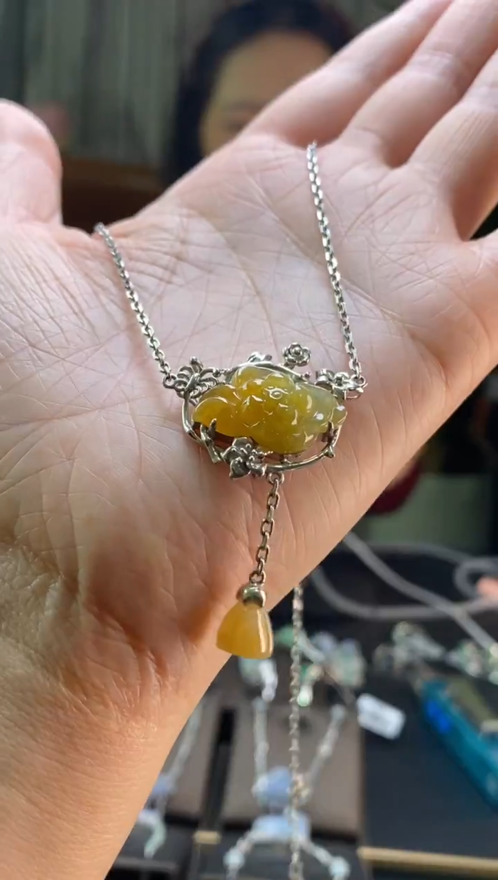 颈饰银S925镶嵌翡翠净货15281